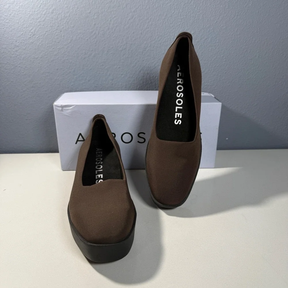Aerosoles Brown Textile Platform Wedge Pumps Womens‎ Size 8 Round Toe Slip On